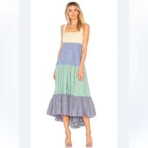 MDS Stripes Yellow Blue Green Gingham Tiered Maxi Dress 4